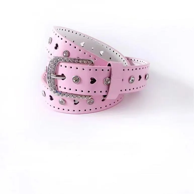 Diamond Pink Belt Dopamine Girl With Fashion Personality Hot Girl Belt Niche Y2k Sweet Cool Belt