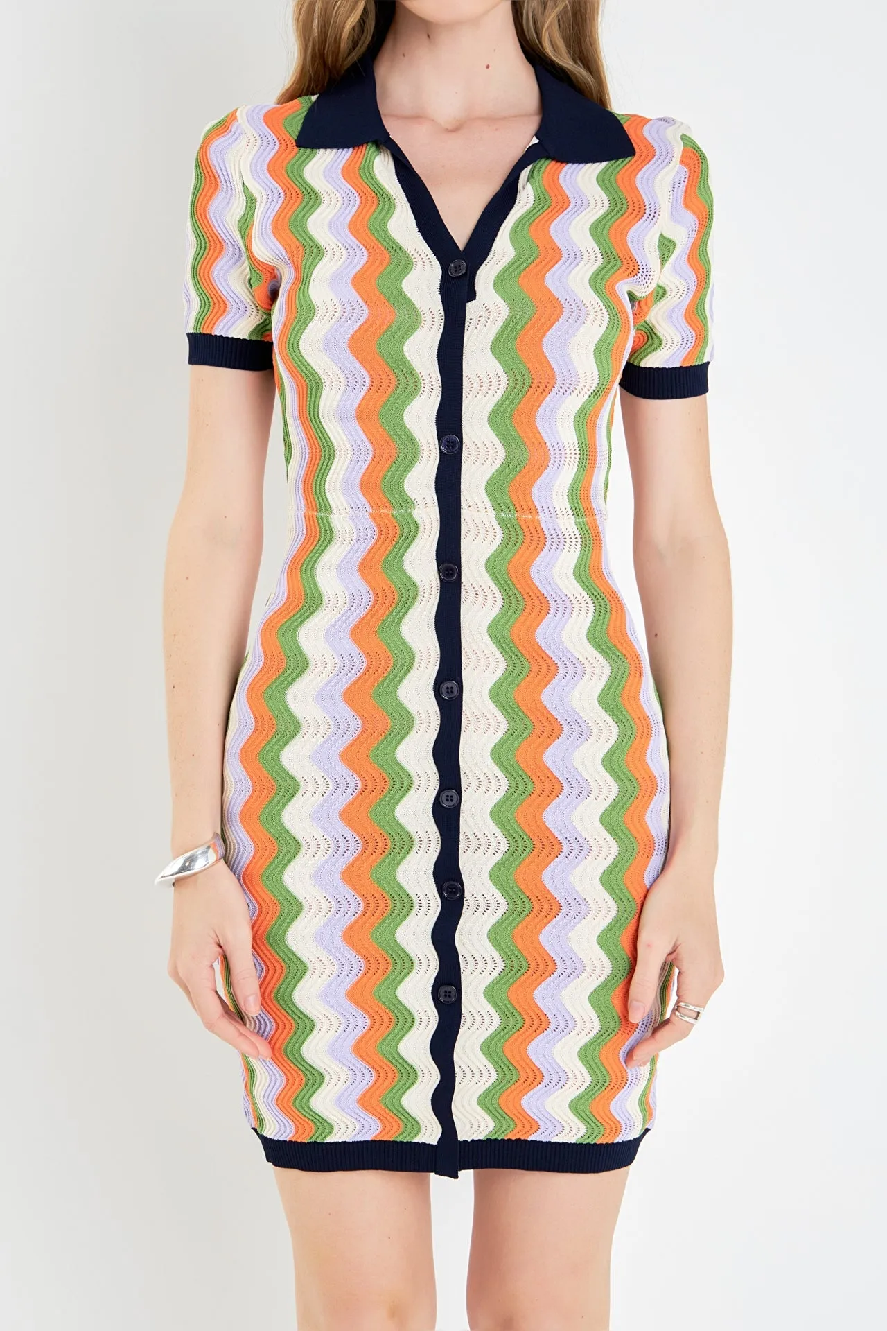 English Factory - Wavy Stripes Knit Mini Dress