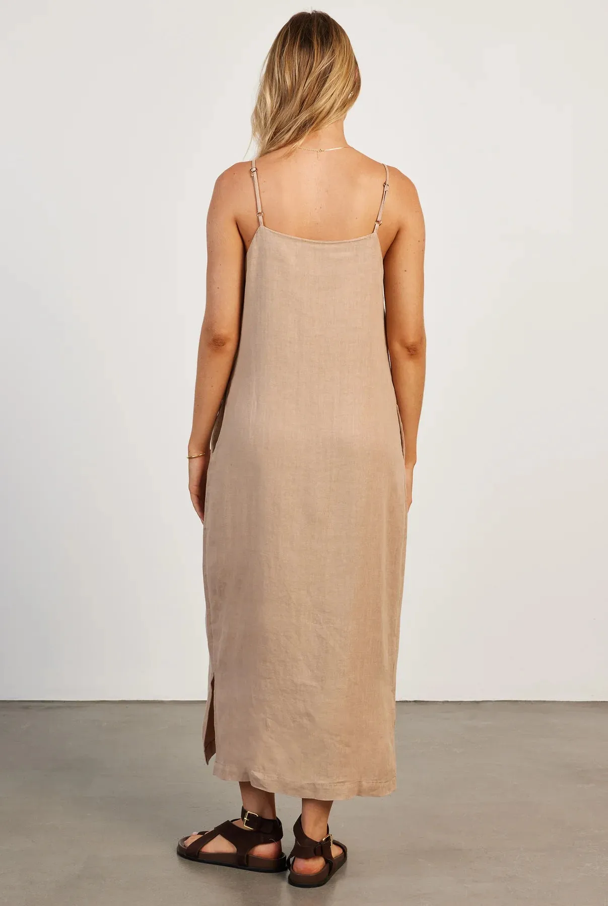 Essential Linen Slip Dress in Warm Sand