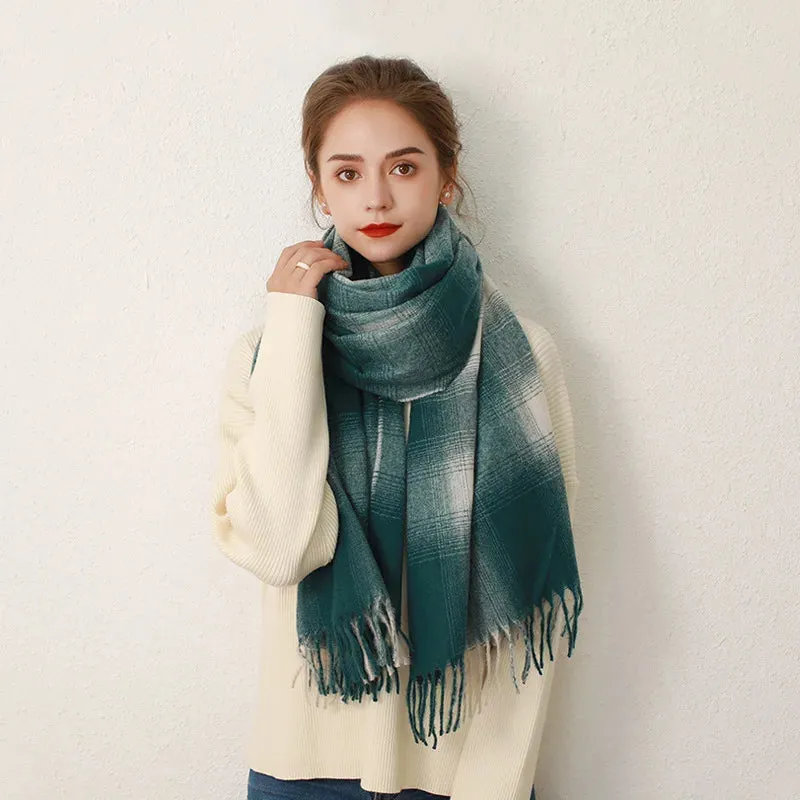 Europe Gradient Plaid Acrylic Cashmere Long Muffler Scarf