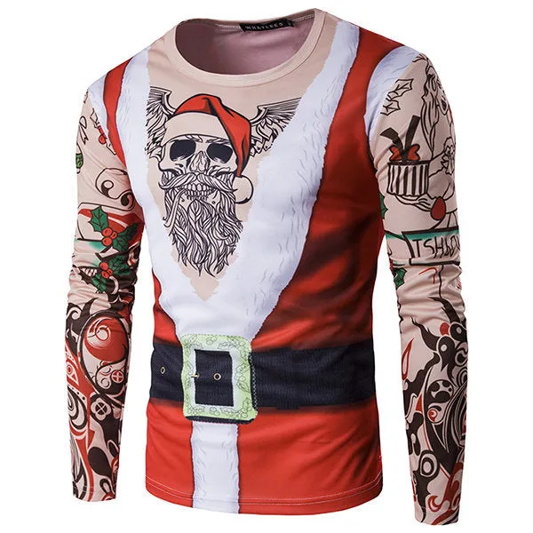 Fashion Christmas Printing O-Neck Long-sleeved T-shirt