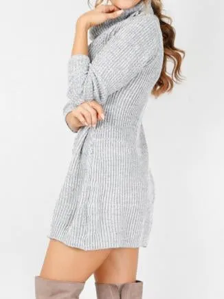 Fashion Long Sleeve Casual High Neck Striped Knit Sweater Dress