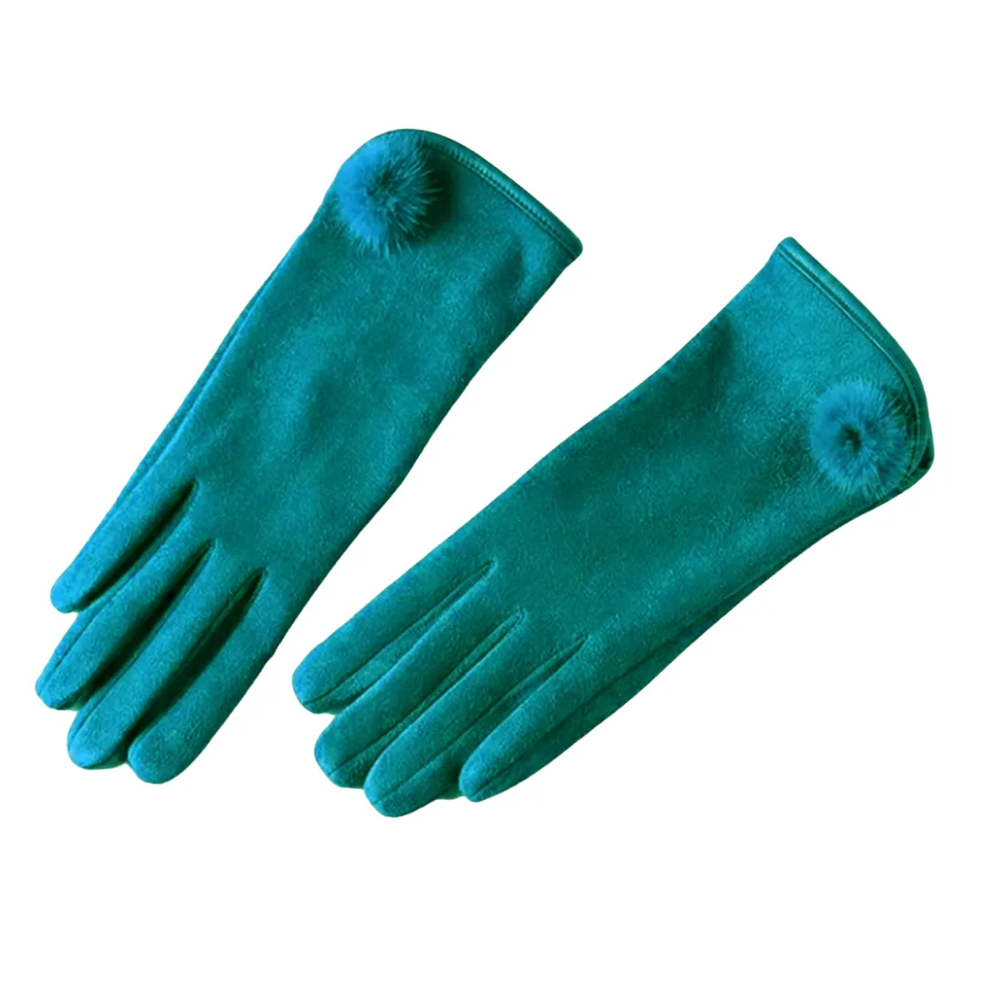 Fashion Touch Screen Turquoise Gloves with Pom pom