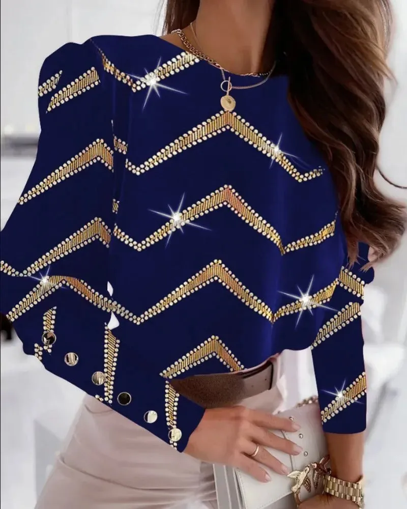 Fashionable Long-Sleeve Printed Top for Women