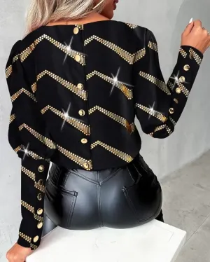 Fashionable Long-Sleeve Printed Top for Women