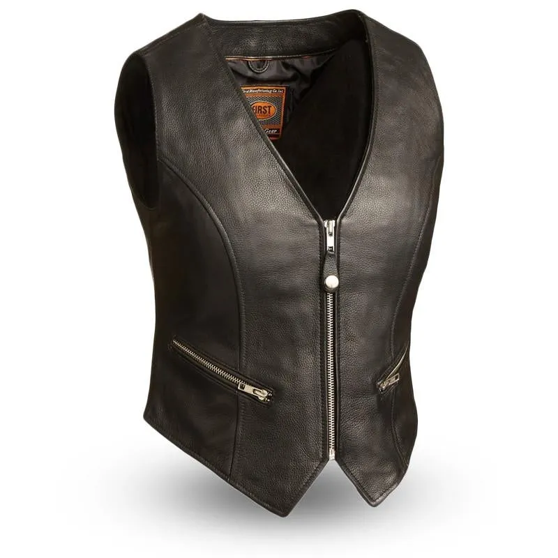 FIL515CSL The Montana Ladies Motorcycle Black Leather Vest