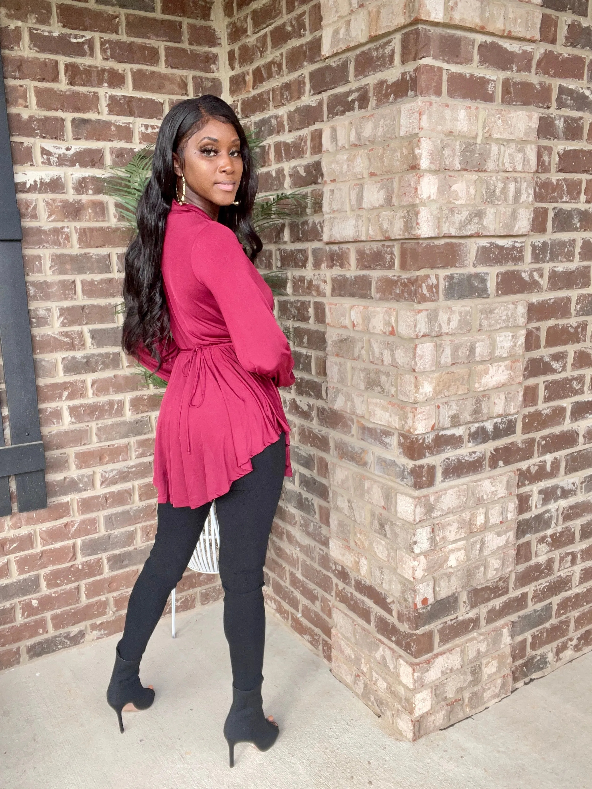 Flared Long Sleeve Bodysuit | Burgundy - FINAL SALE