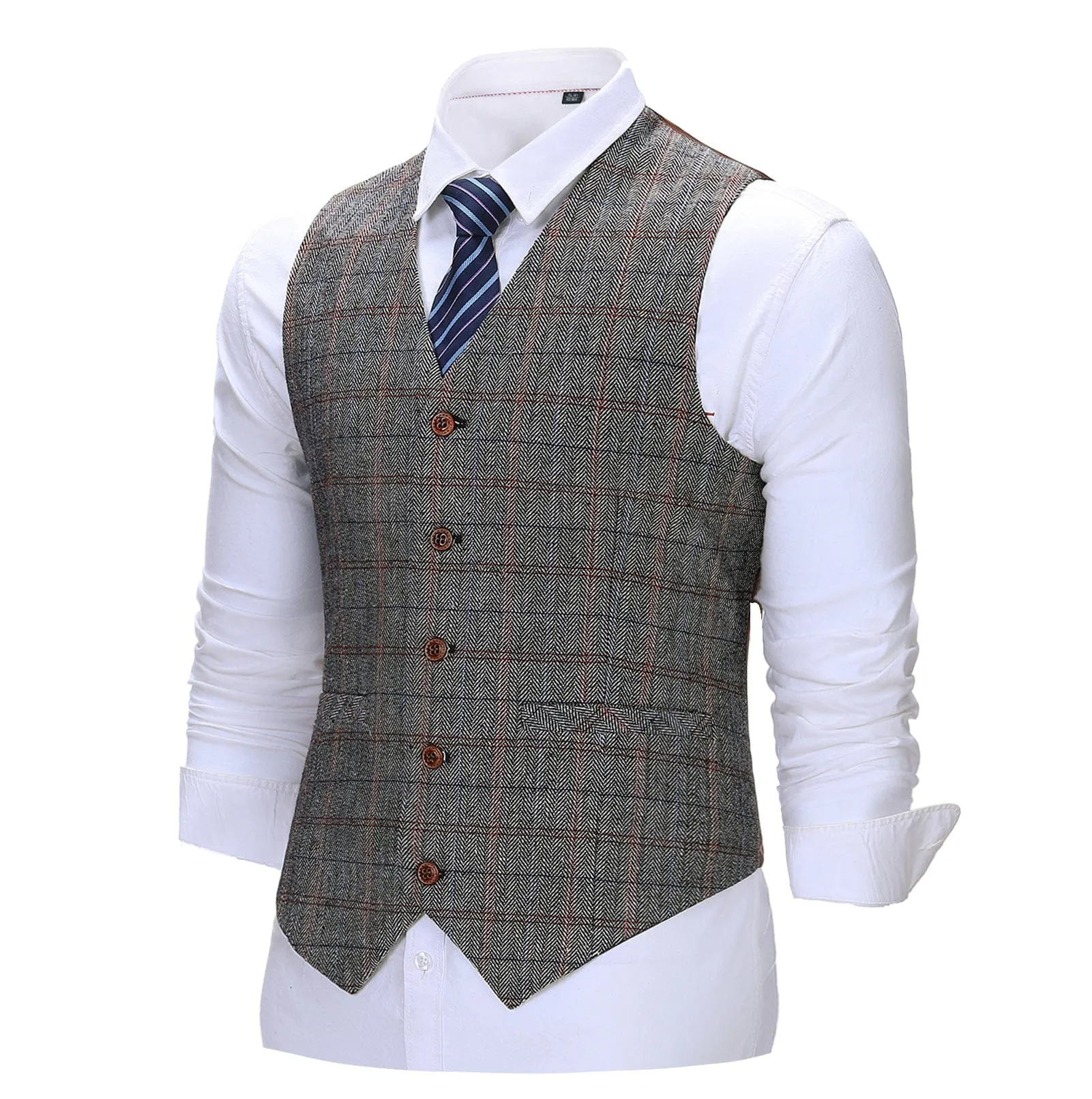 Formal Men's Suit Vest Plaid V Neck Waistcoat