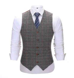 Formal Men's Suit Vest Plaid V Neck Waistcoat