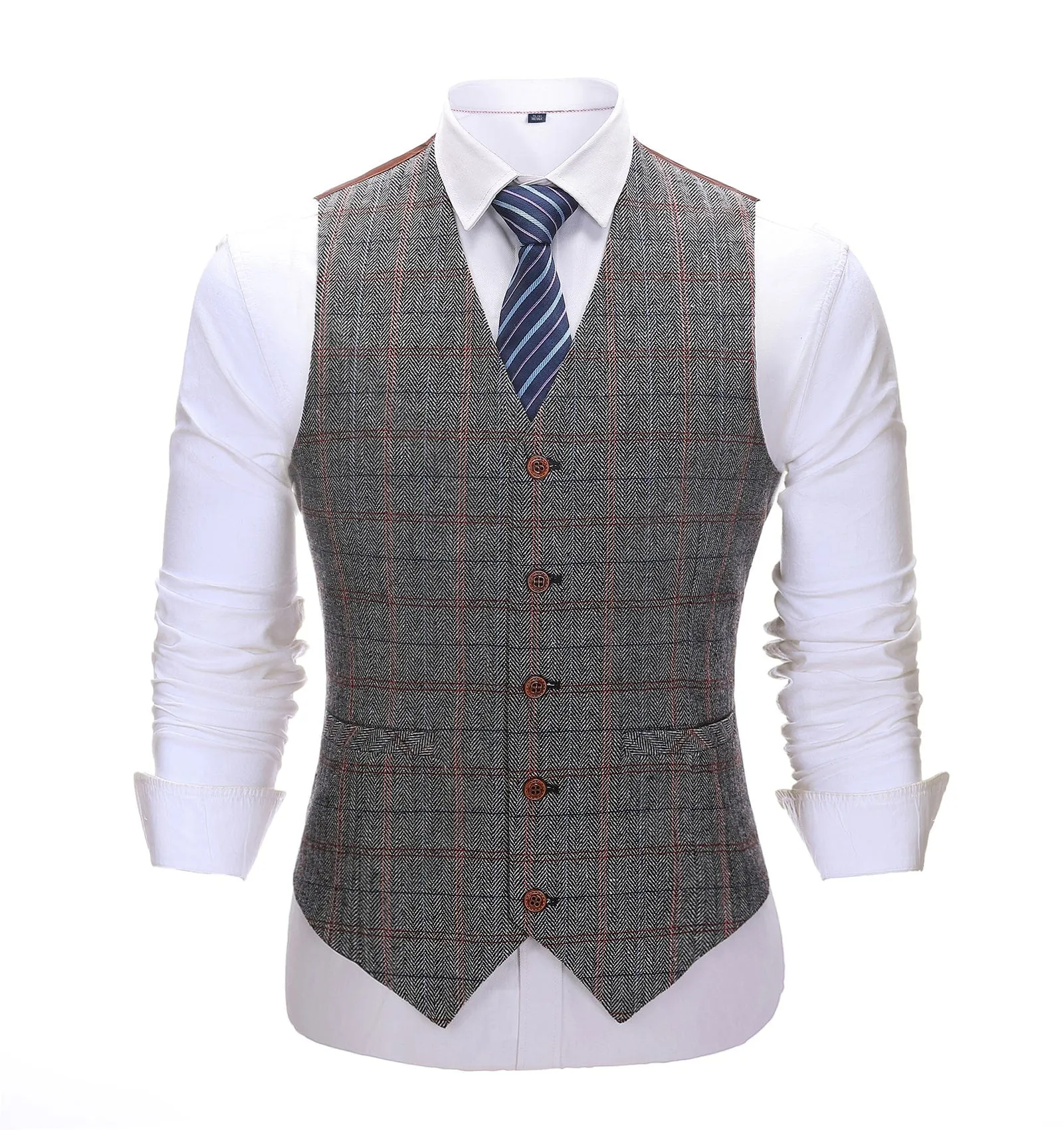 Formal Men's Suit Vest Plaid V Neck Waistcoat