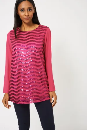 Fuchsia Pink Sequin Tunic Top