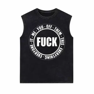 Fuck Circle Letter Print Vintage Washed Vest Top