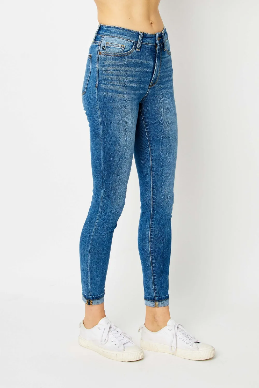 Full Size Cuffed Hem Skinny Jeans