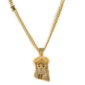 Golden Gilt XL Jesus Piece w/ Cuban Chain