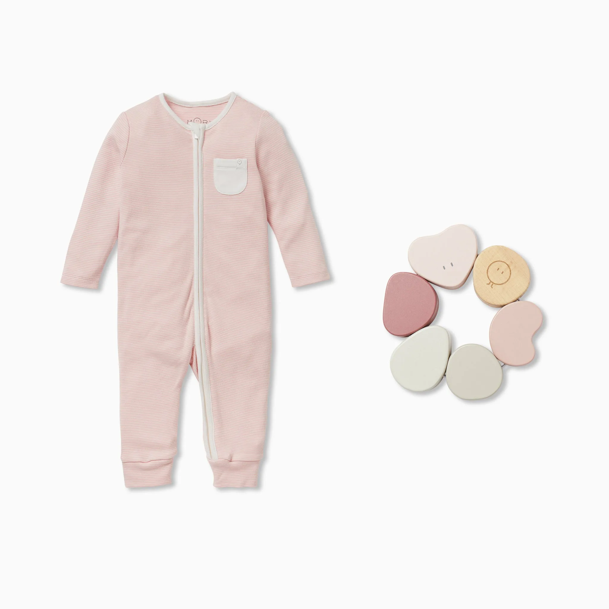 Grasping Toy & Clever Zip Romper Set