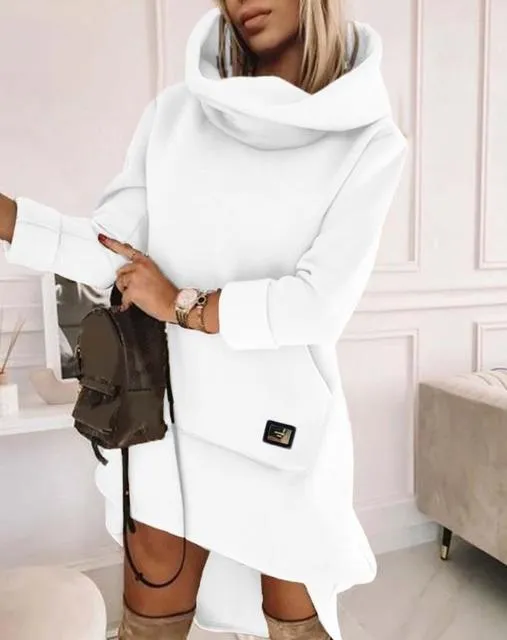 High Neck Long Sleeve Sweatshirt Casual Dress