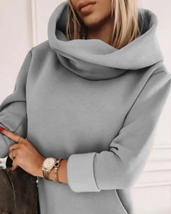 High Neck Long Sleeve Sweatshirt Casual Dress