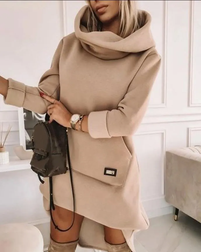 High Neck Long Sleeve Sweatshirt Casual Dress