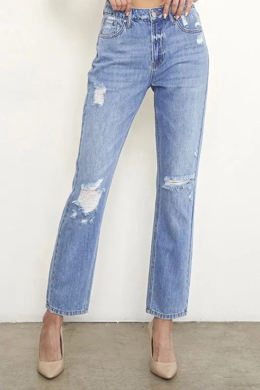 HIGH RISE DISTRESSED GIRLFRIEND JEANS