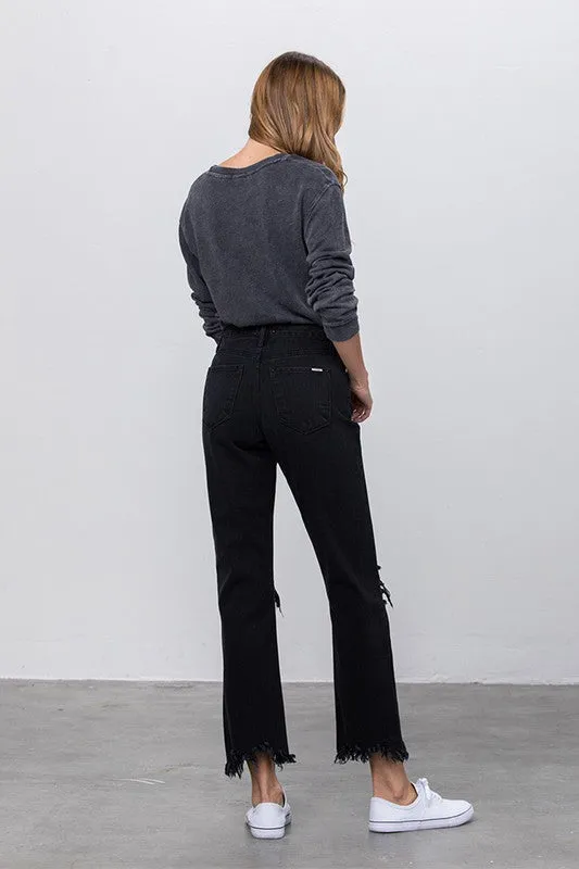 High Waist Ripped Frayed Hem Straight Jeans -online exclusive