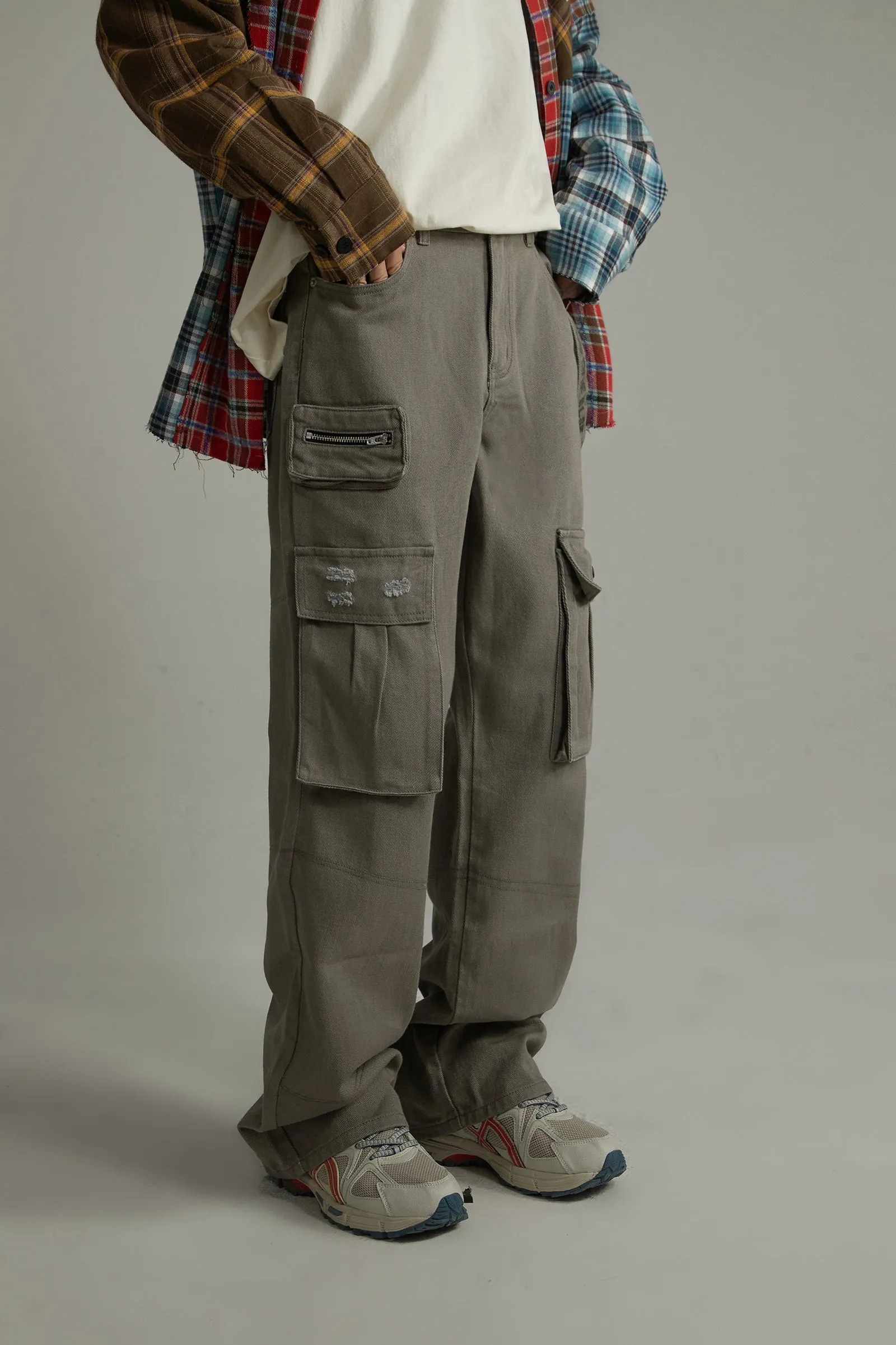 High-Waisted Cargo Straight Pants