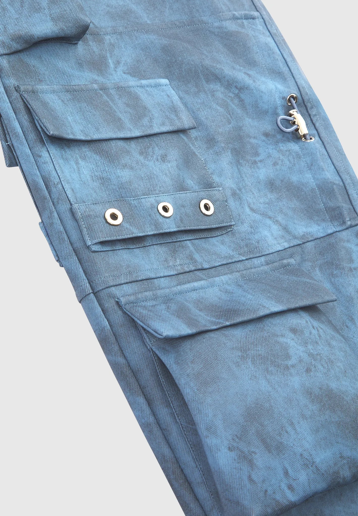 High Waisted Vintage Marble Leather Cargo Pants - Washed Blue