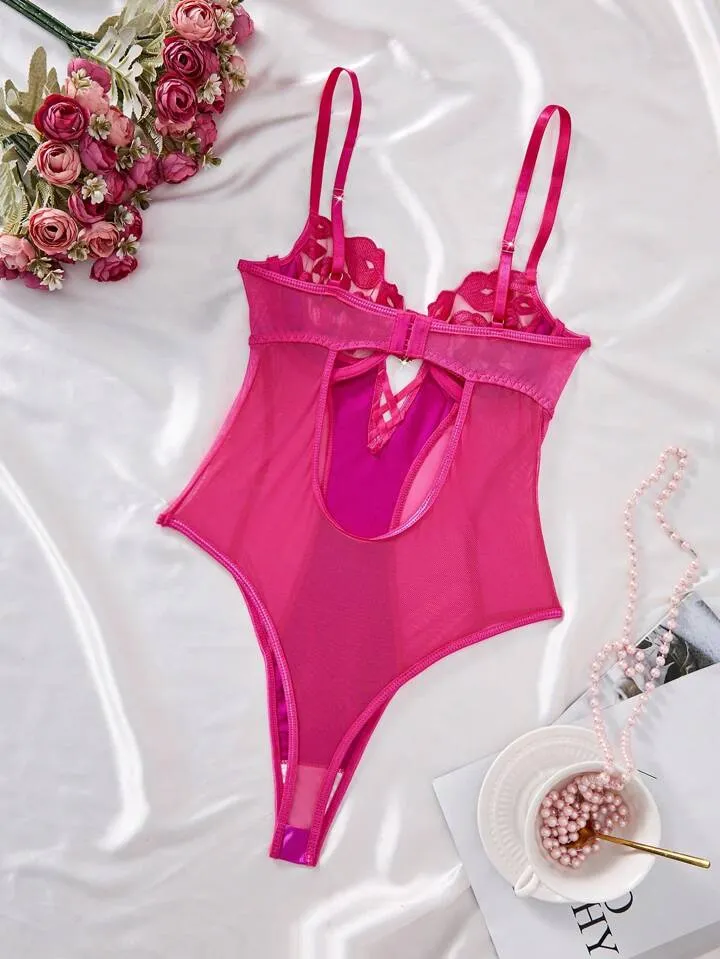 Hot Pink Silk Bodysuit Lingerie