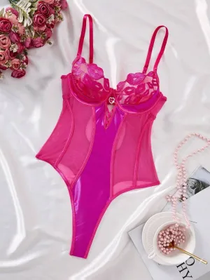 Hot Pink Silk Bodysuit Lingerie