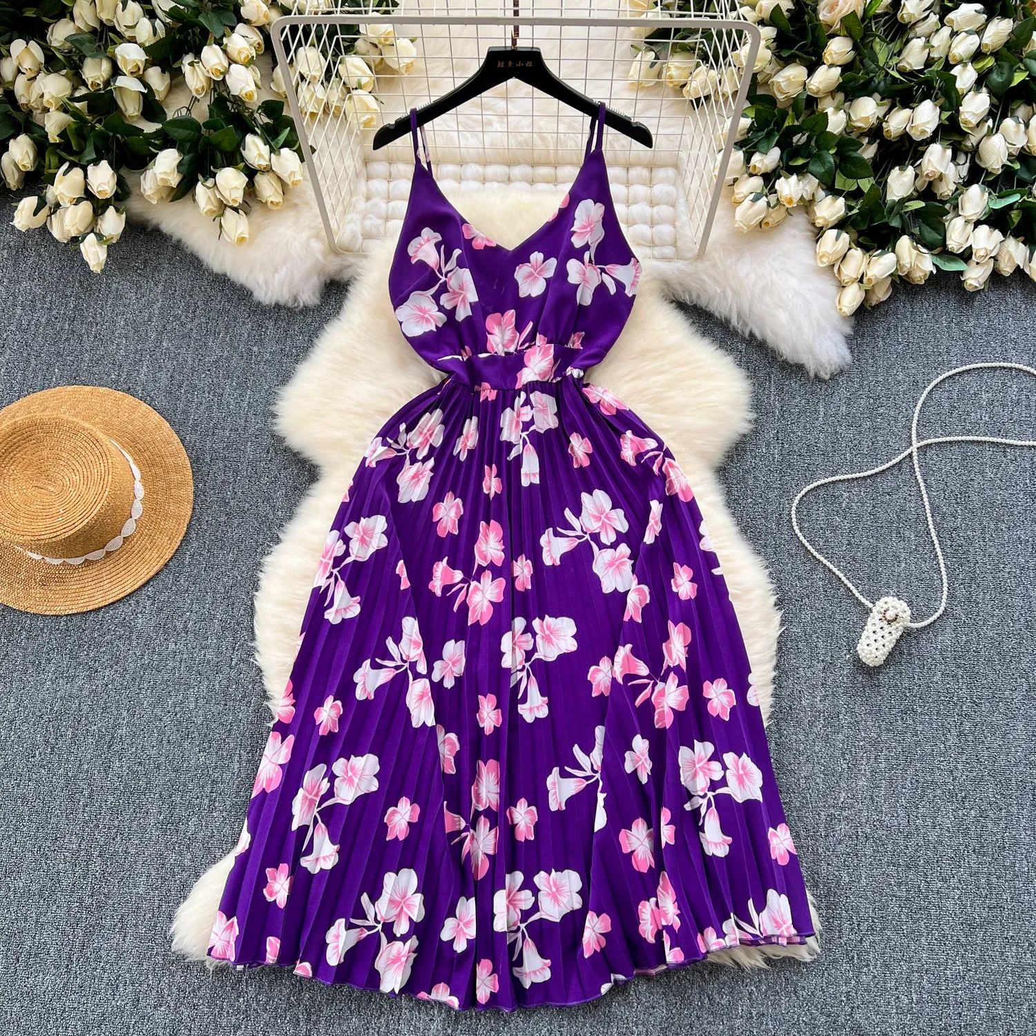 Irregular Design Floral Slip Dress