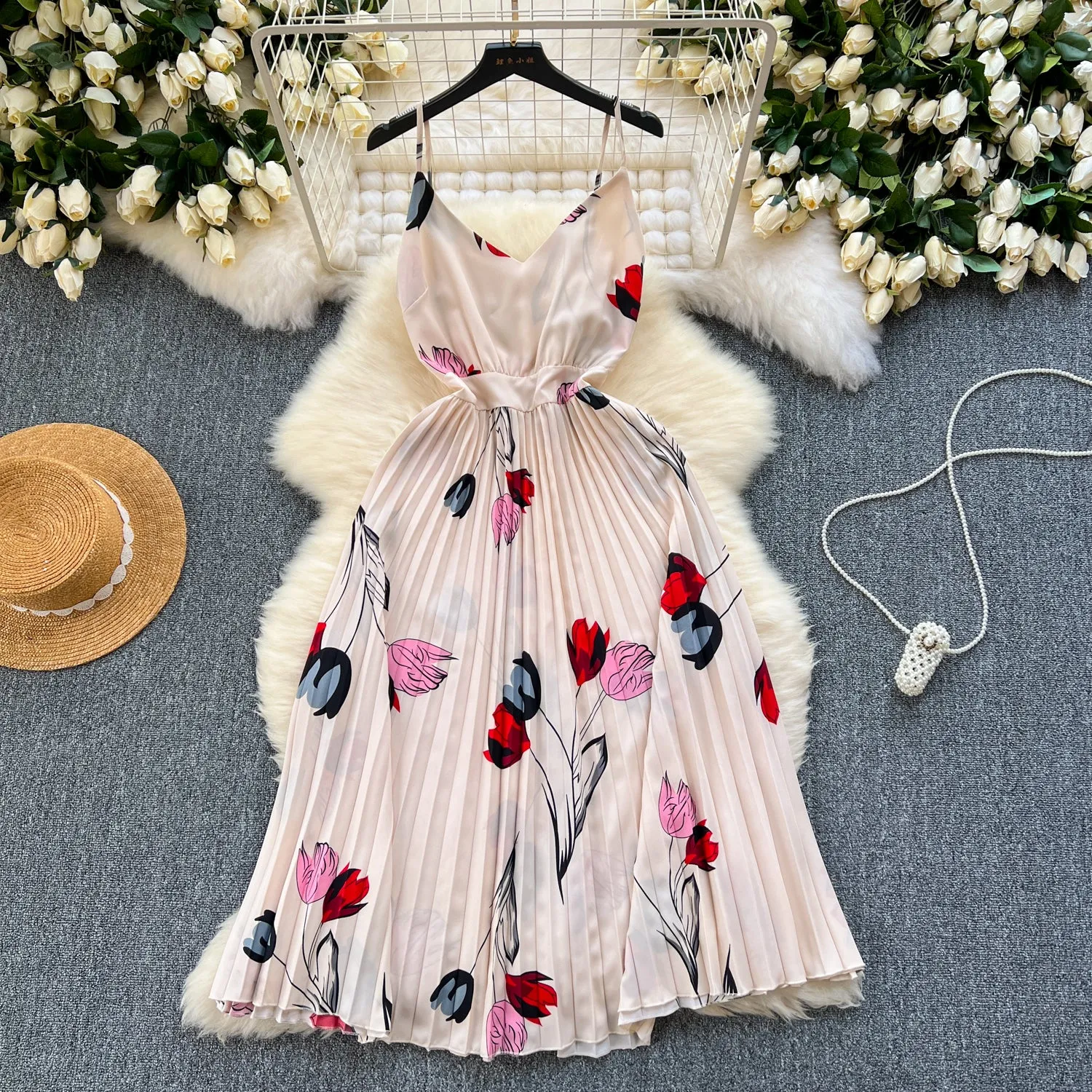 Irregular Design Floral Slip Dress