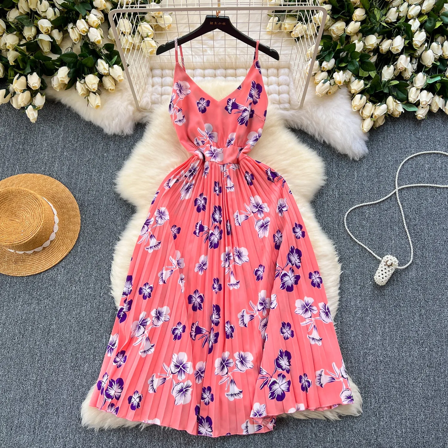 Irregular Design Floral Slip Dress