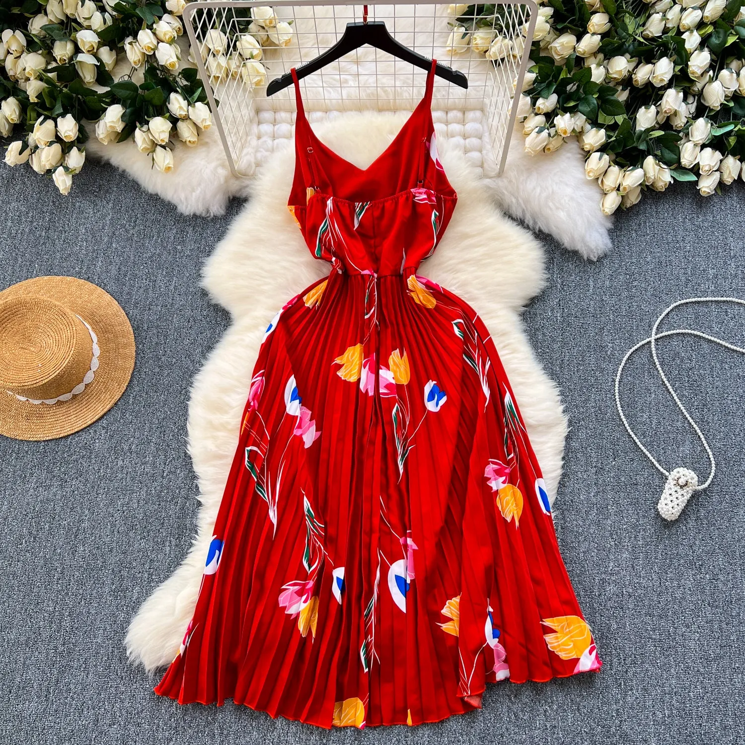 Irregular Design Floral Slip Dress