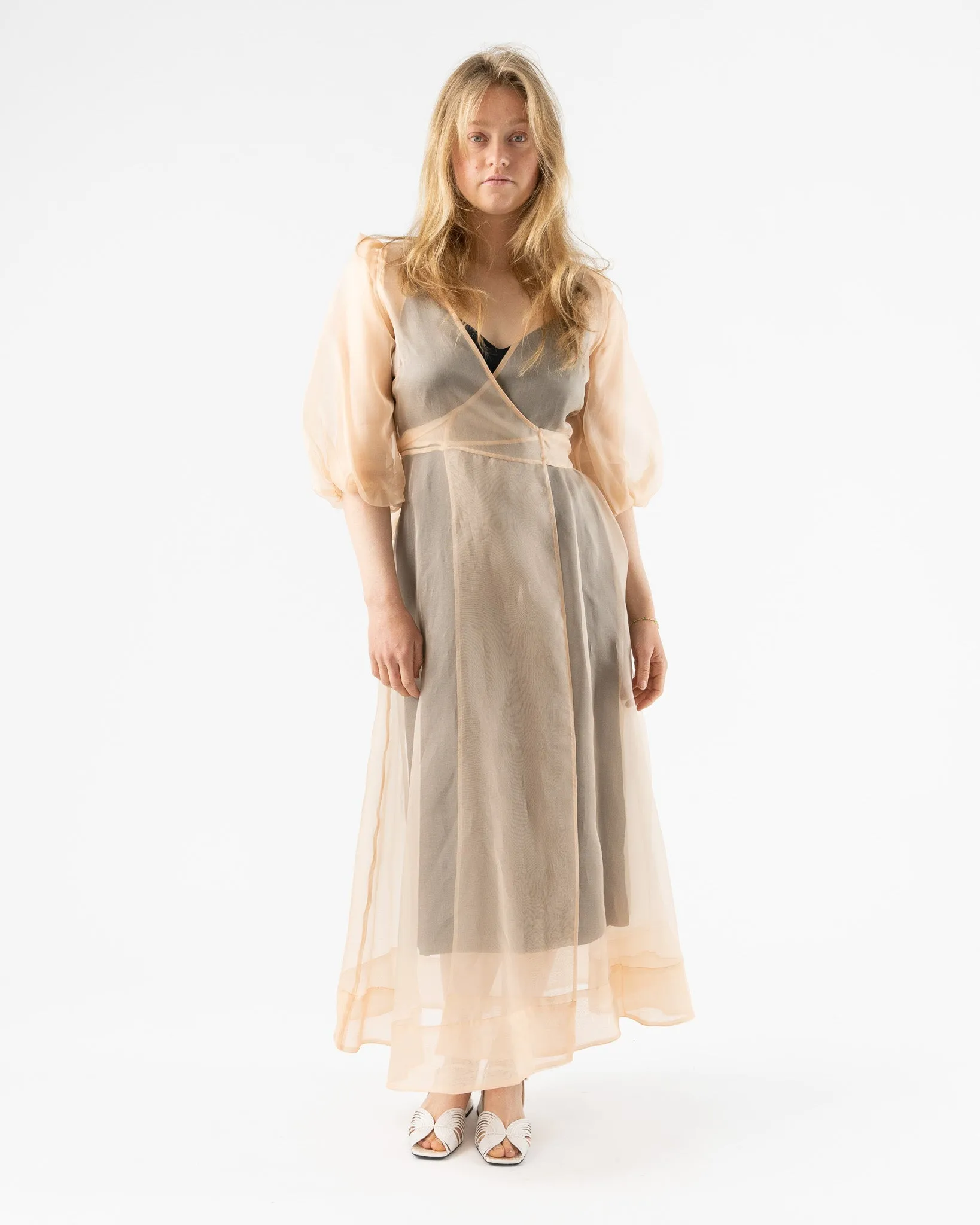 Kamperett Loretta Organza Midi Dress in Blush