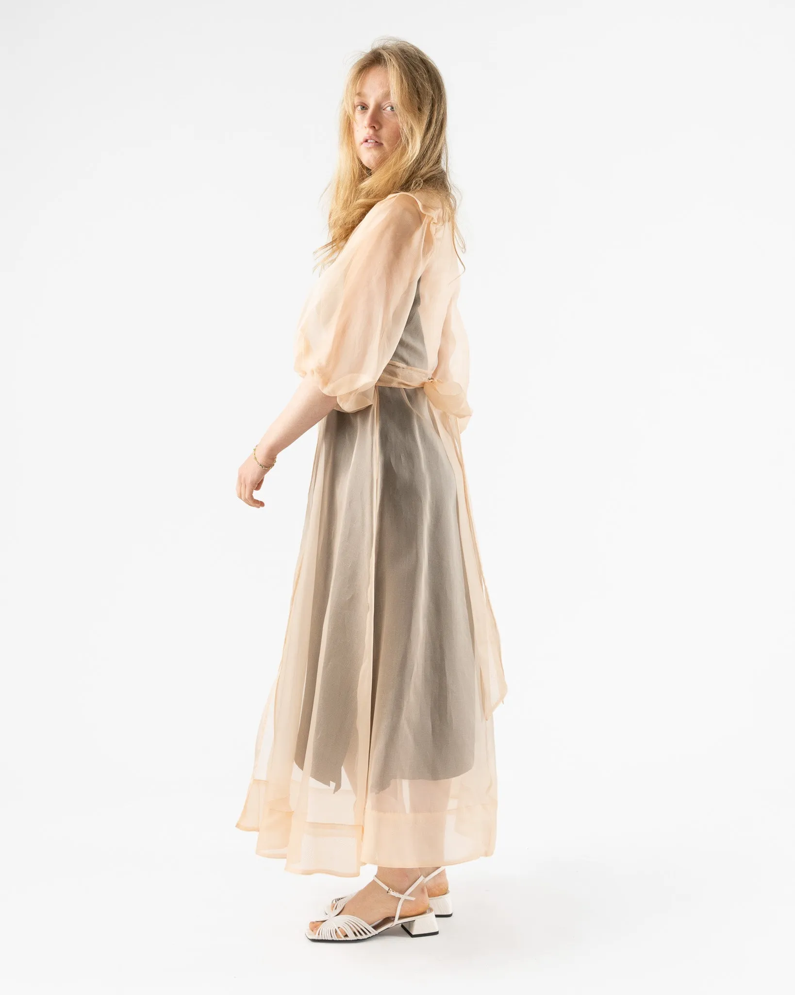 Kamperett Loretta Organza Midi Dress in Blush