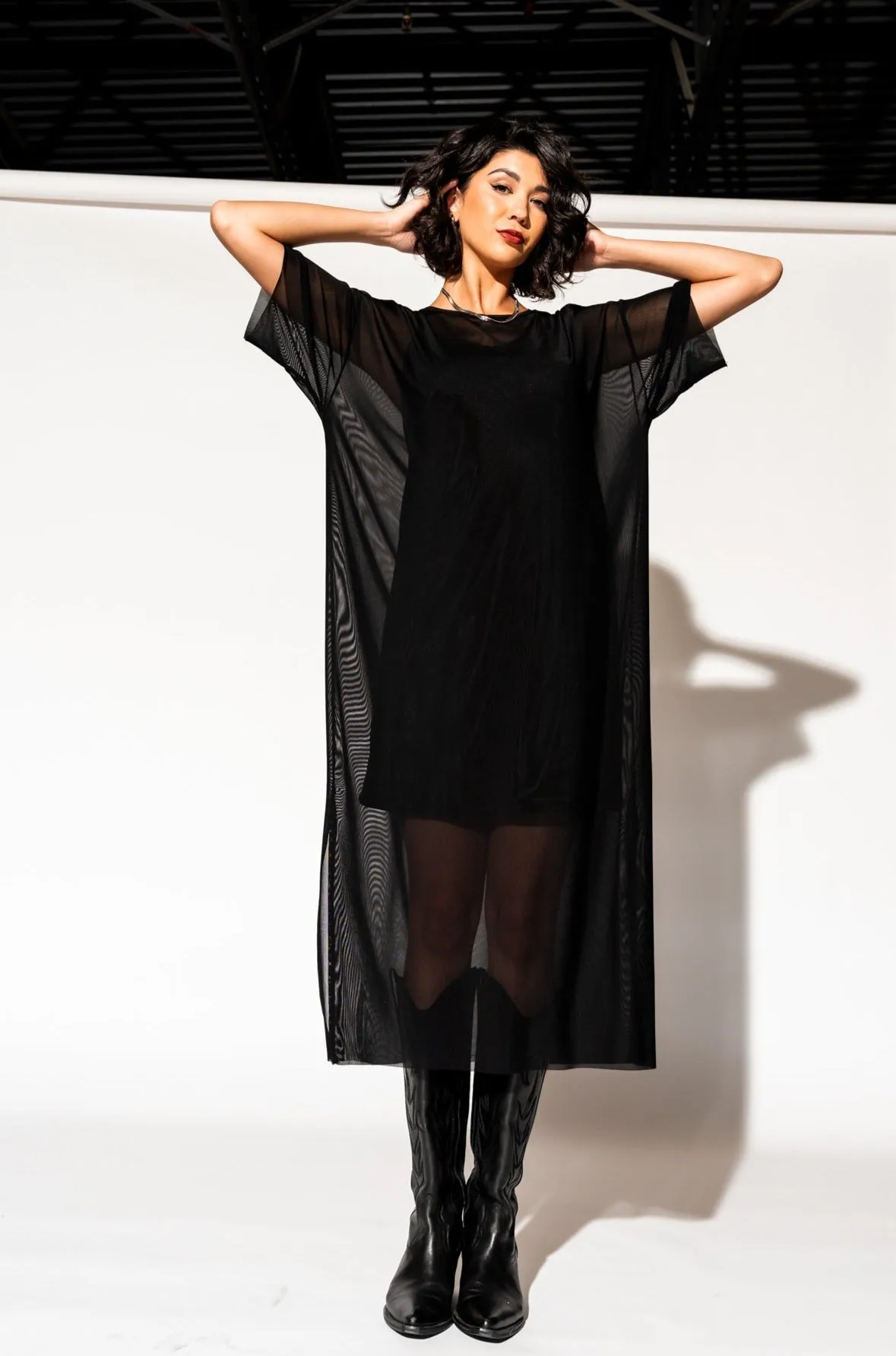 Karma Oversized Mesh Dress   Slip in Black