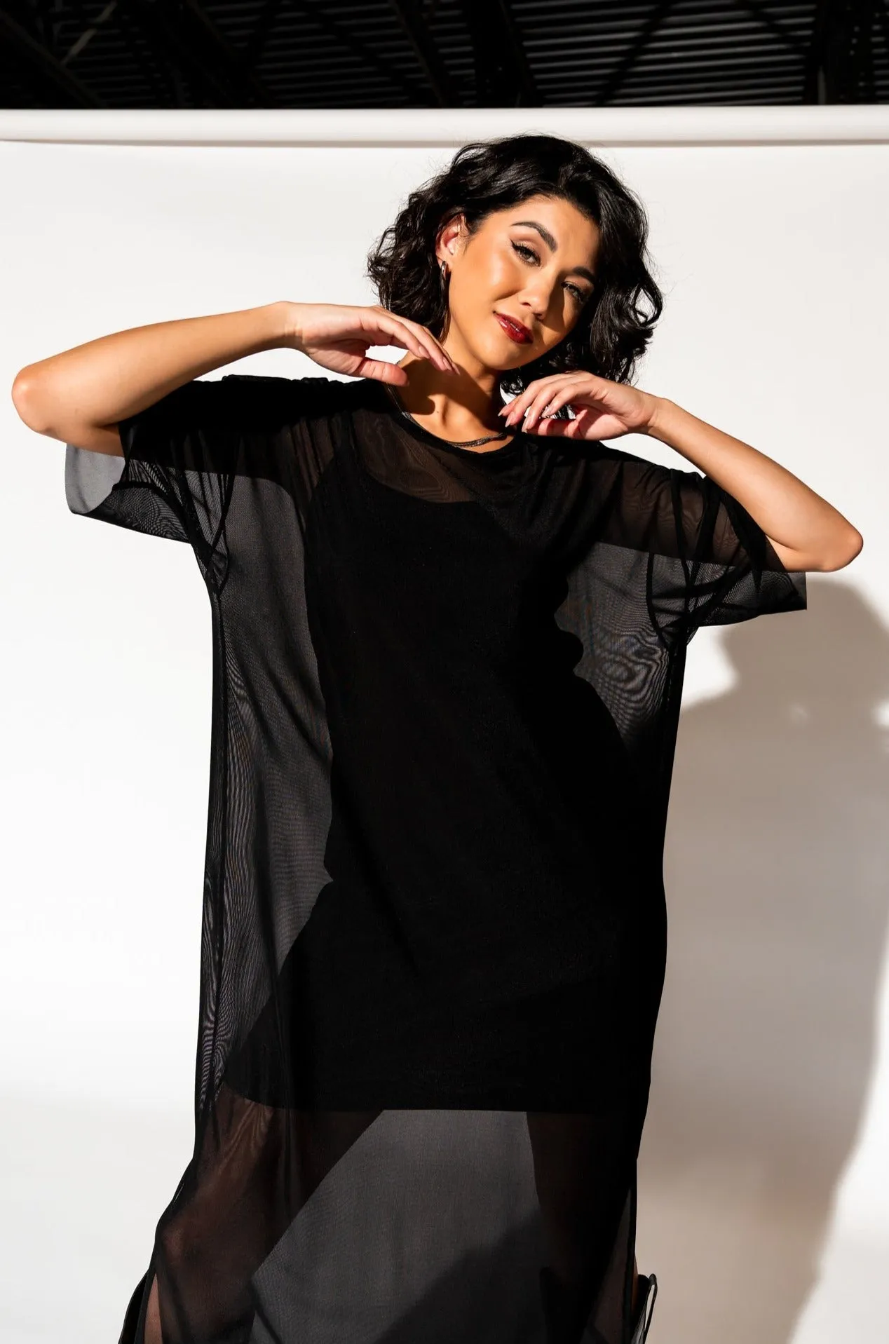 Karma Oversized Mesh Dress   Slip in Black