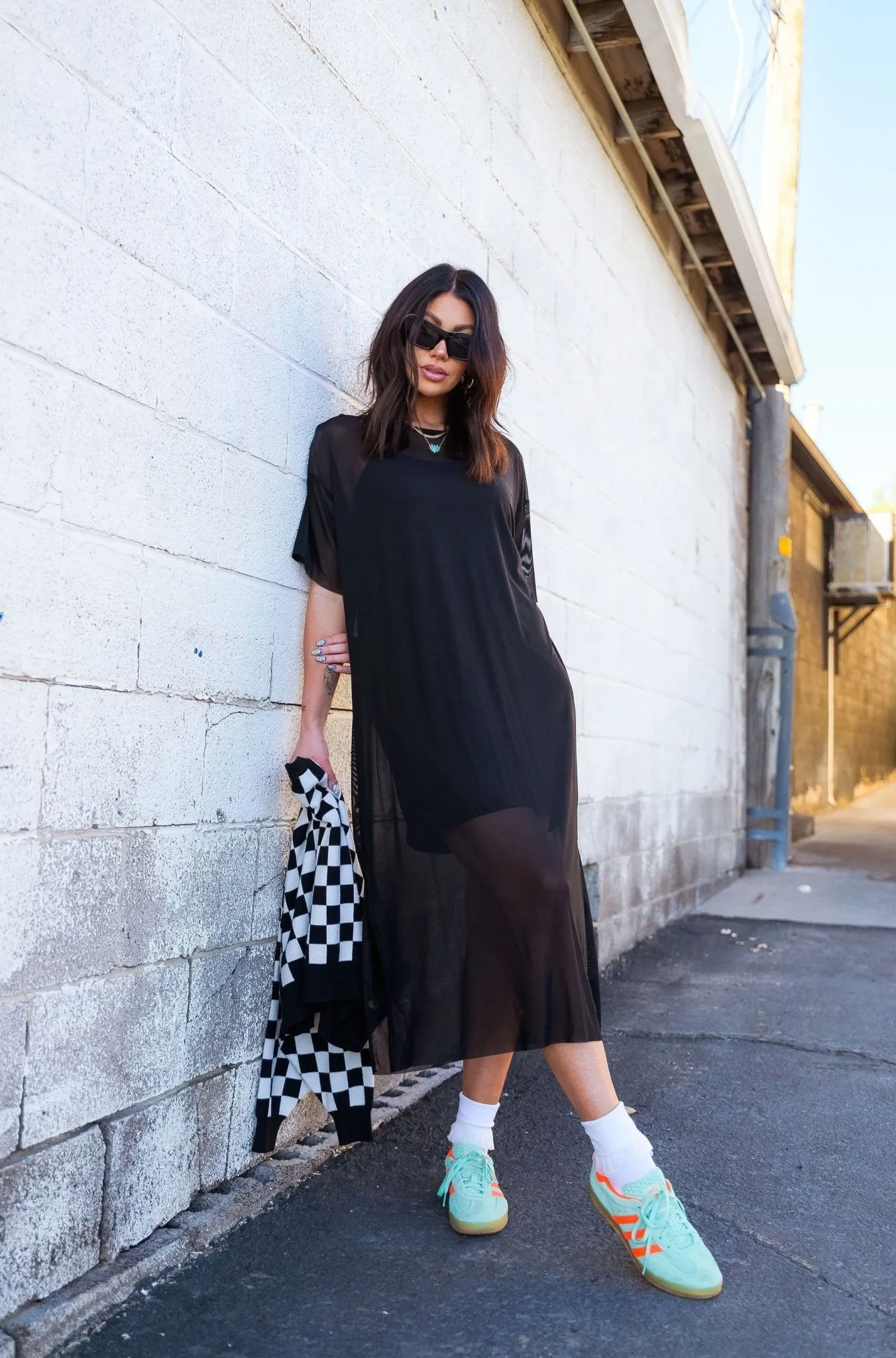 Karma Oversized Mesh Dress   Slip in Black