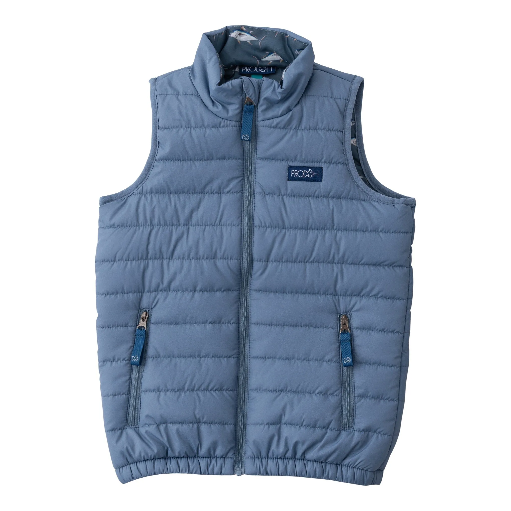 Kid's Puffer Vest in Bluefin Blue with Bigeye Tuna Print Liner