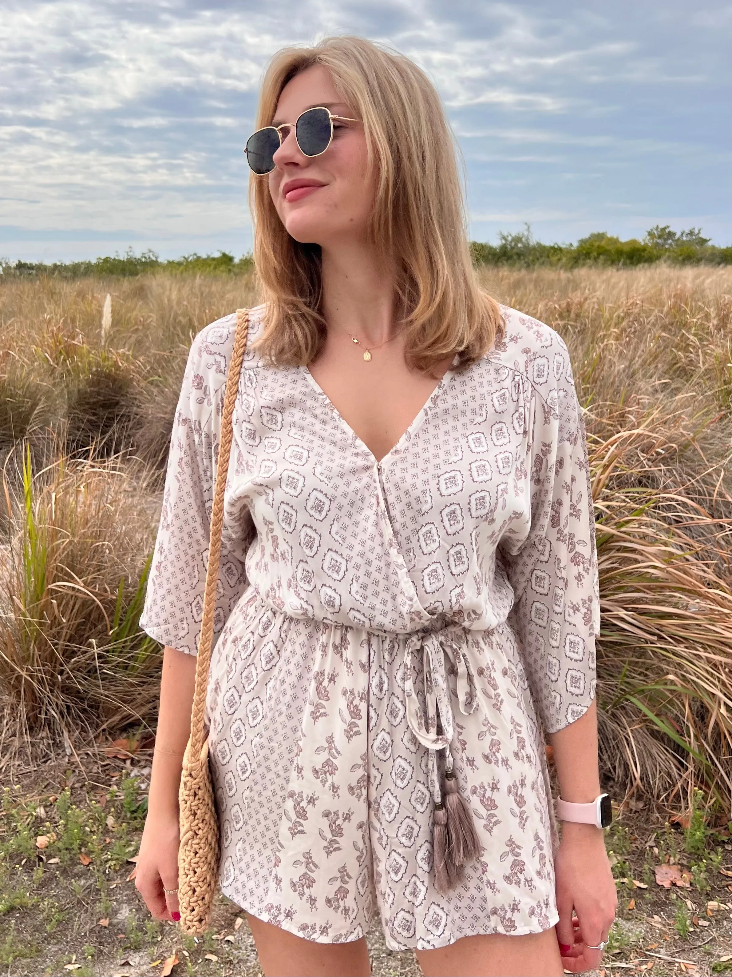 KINSLEY PRINTED ROMPER IN CREAM