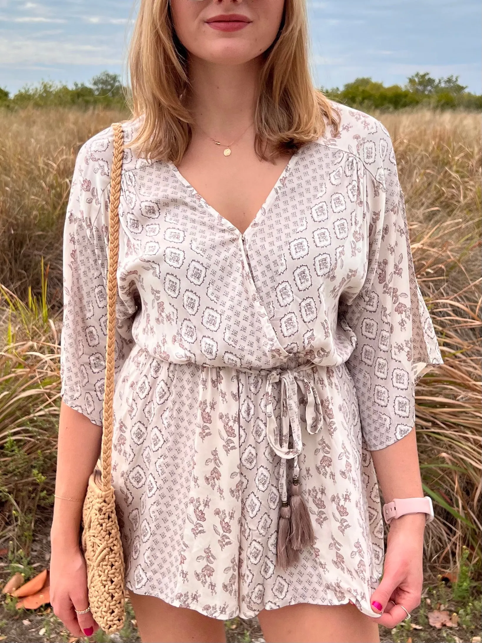 KINSLEY PRINTED ROMPER IN CREAM