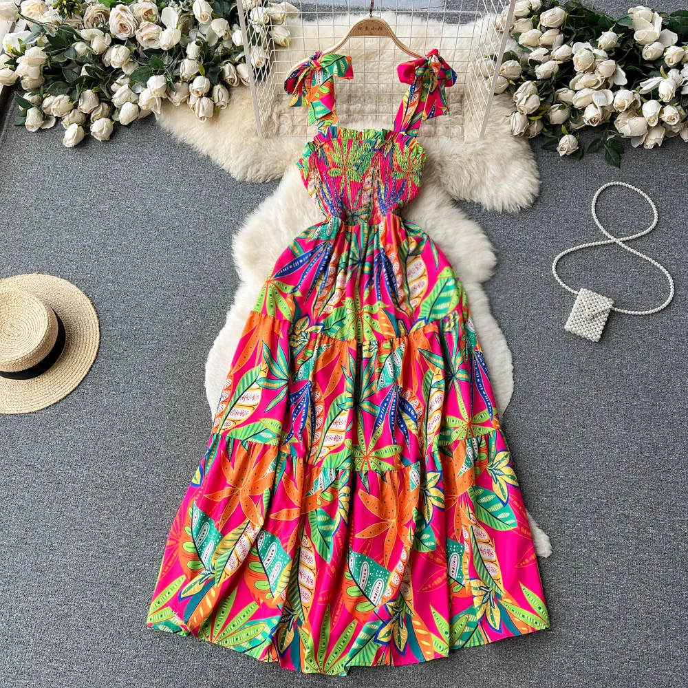 Lace-up A-line Floral Dress