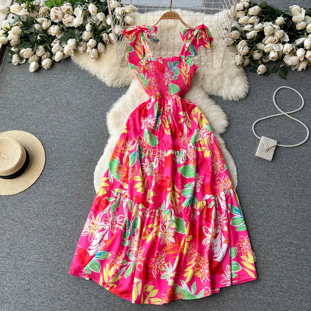 Lace-up A-line Floral Dress