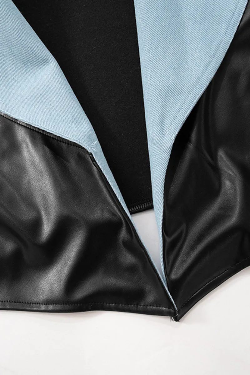 Lapel Leather Slit Sleeve Crop Jacket