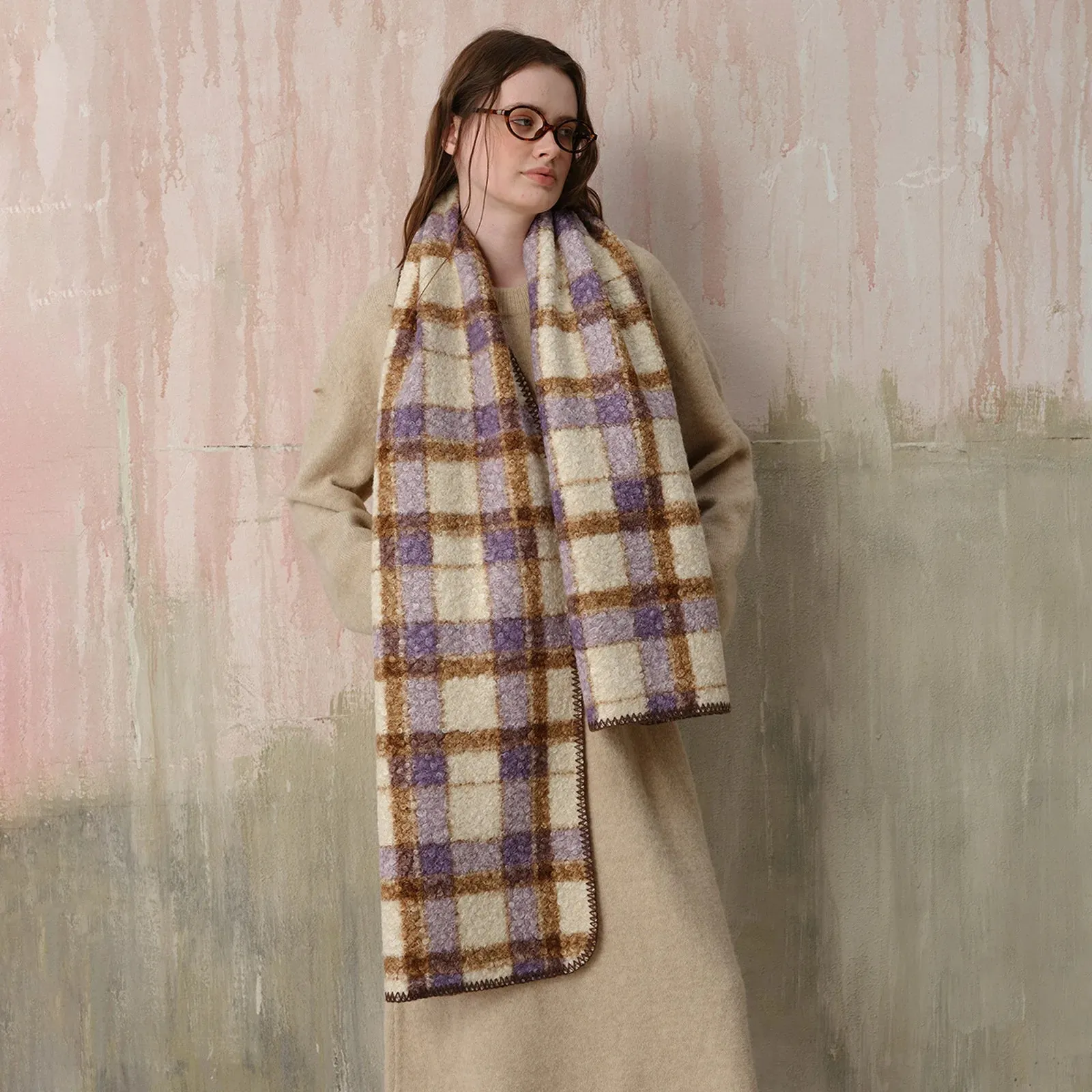 Lazy Scottish Woolen Plaid Scarf Women Autumn Winter Multi-Use Shawl Scarf