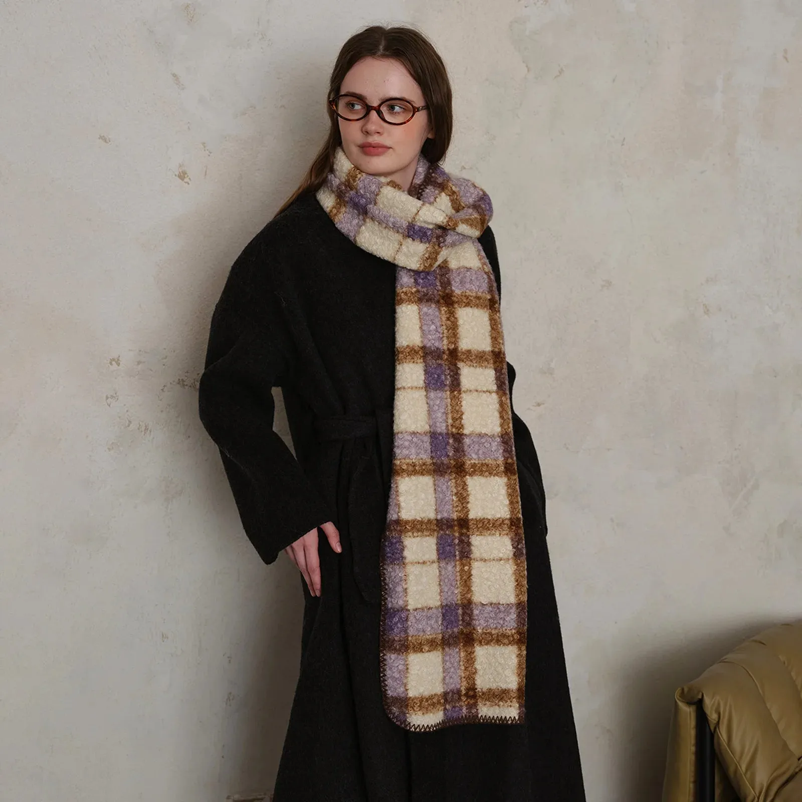 Lazy Scottish Woolen Plaid Scarf Women Autumn Winter Multi-Use Shawl Scarf