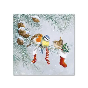 Little Birds Christmas Stockings Paper Beverage Napkins