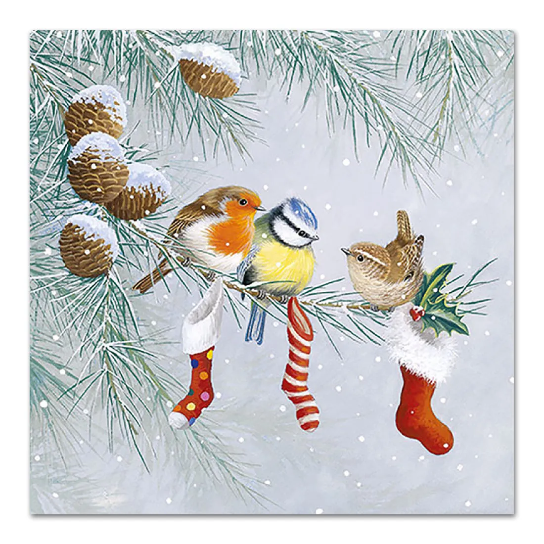 Little Birds Christmas Stockings Paper Luncheon Napkins