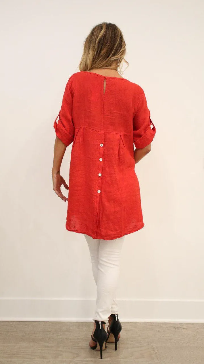 Long Italian Linen Button Back Top Tunic