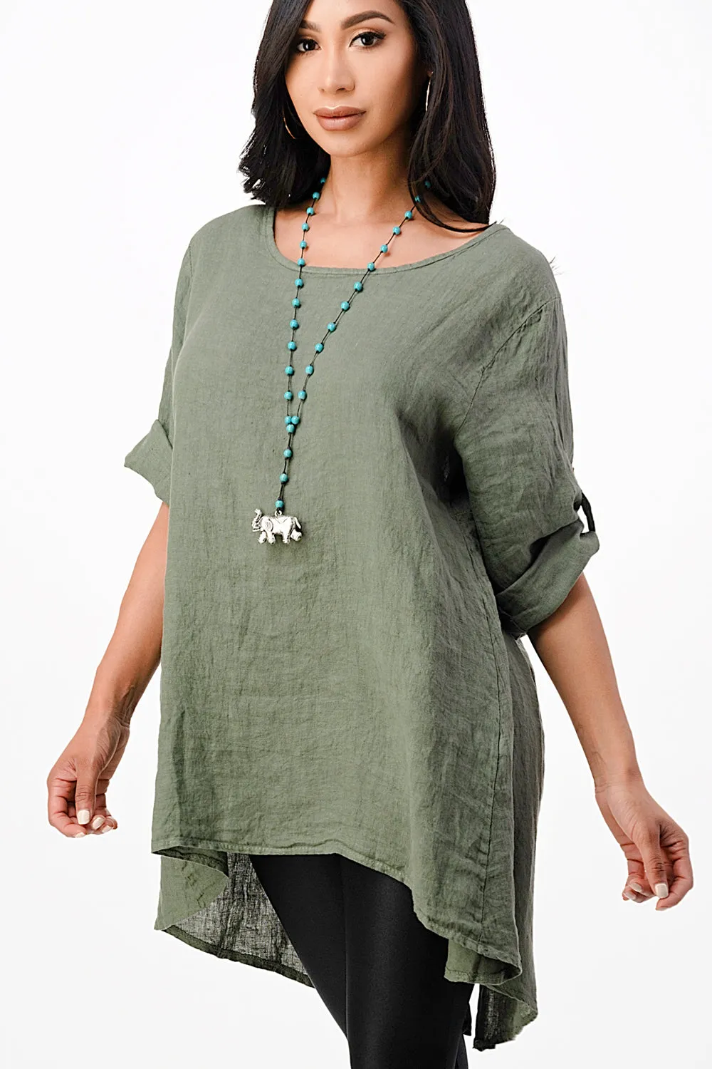 Long Italian Linen Button Back Top Tunic