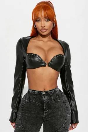 Long Sleeve Studded Sweetheart Leather Crop Jacket